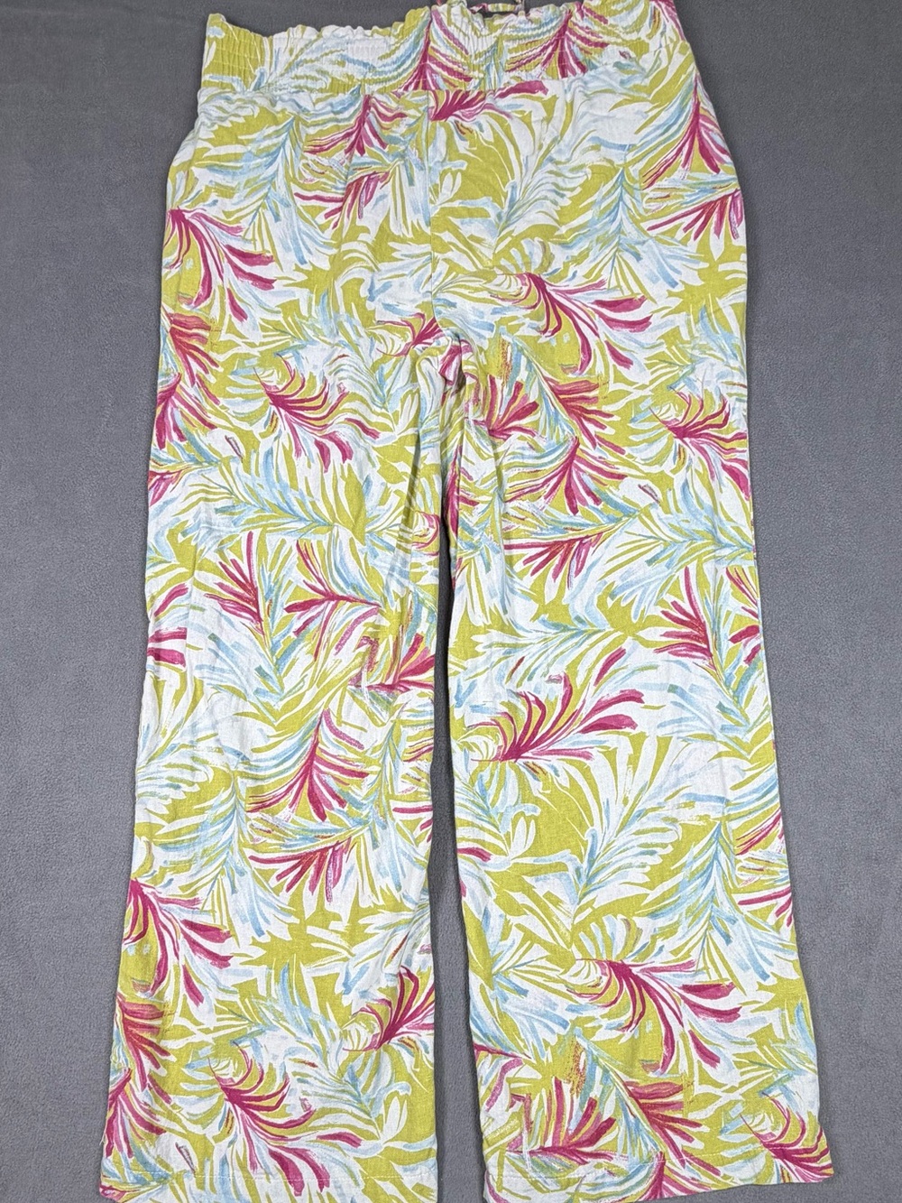 Land N Sea Tropical Print Linen Blend Pink & Green Pants - Picture 6 of 9